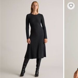 Mongolian Cashmere Wide-Rib Midi Dress in Heather Charcoal
